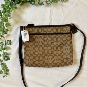 Tan/brown/beige and gold coach purse